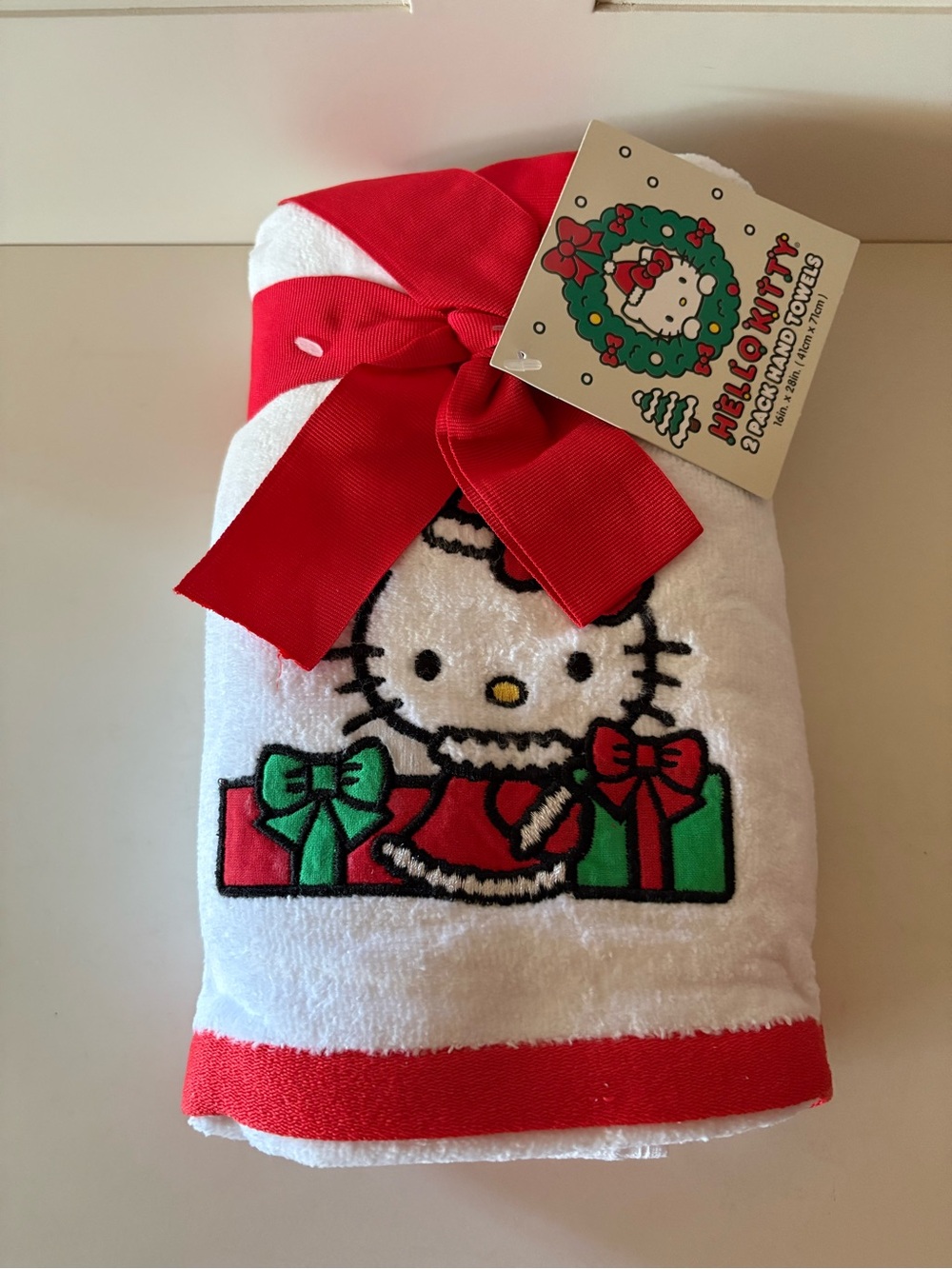 Set of Hello Kitty White, Red & Green Holiday Hand Towels